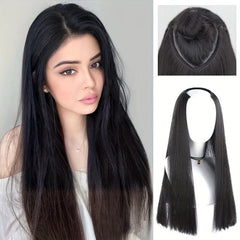 Long Straight Hair Extensions Clip In Synthetic Fiber Pieces for Women