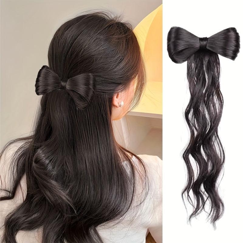 64 Cm Long Curly Hair Piece Wig Ponytail Natural Synthetic Wavy Hair Brown