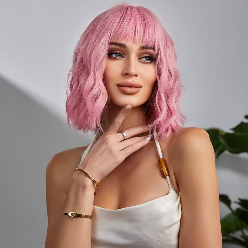 Short Ombre Brown Water Wave BOB Wig Heat Resistant Fiber for Women