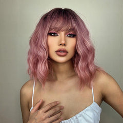 Short Ombre Brown Water Wave BOB Wig Heat Resistant Fiber for Women