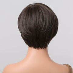 10 Inch Brown Straight Wig with Bangs for Daily & Party Use