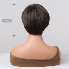 10 Inch Brown Straight Wig with Bangs for Daily & Party Use