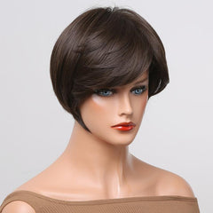 10 Inch Brown Straight Wig with Bangs for Daily & Party Use