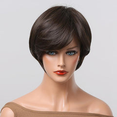 10 Inch Brown Straight Wig with Bangs for Daily & Party Use