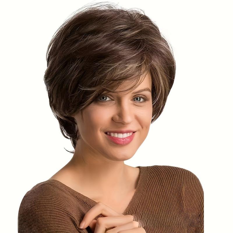 Pixie Cut Wigs Ombre Brown Straight Hair Wigs For Women Synthetic Hair