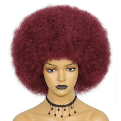 Disco Short Wine Red Wild Curl Up Synthetic Cosplay Wig + Wig Cap