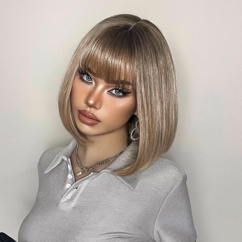 Short Straight Hair Wigs Natural Looking Fashionable Hair Wigs For Women