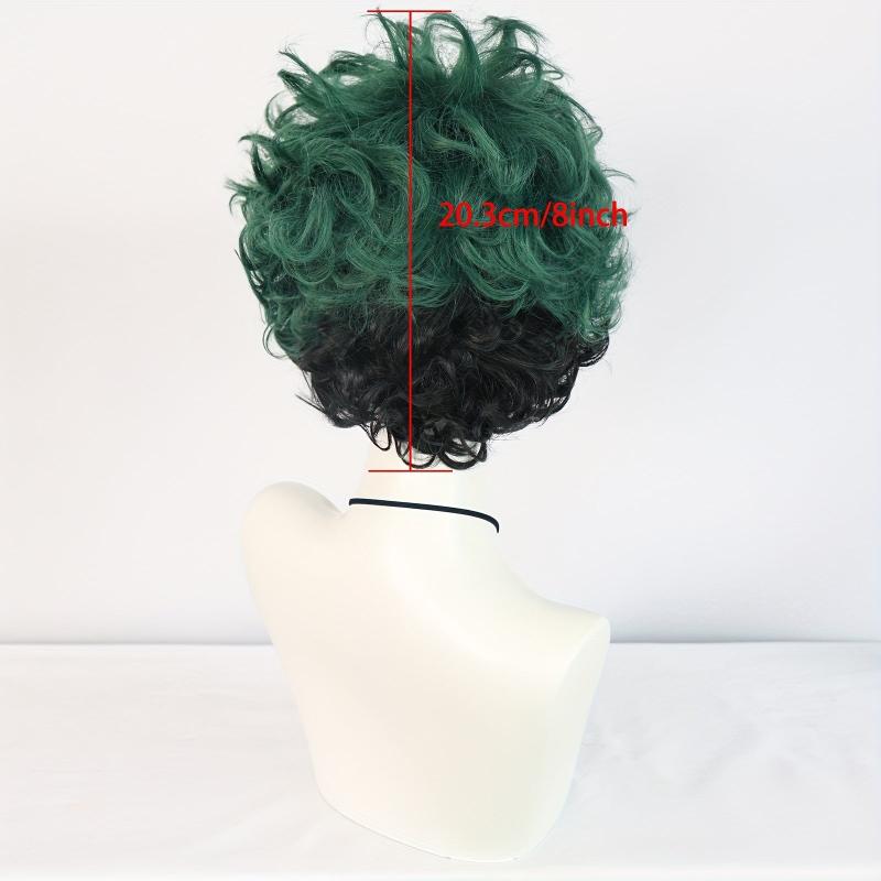 Short Two Wavy Layered Hair Wigs For Men Green Synthetic Curly Hair Wigs
