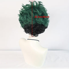 Short Two Wavy Layered Hair Wigs For Men Green Synthetic Curly Hair Wigs