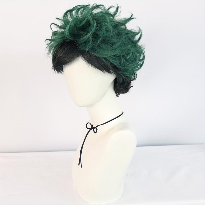 Short Two Wavy Layered Hair Wigs For Men Green Synthetic Curly Hair Wigs