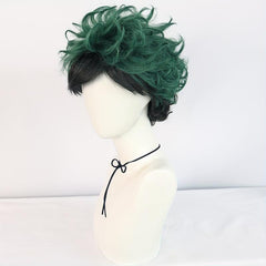 Short Two Wavy Layered Hair Wigs For Men Green Synthetic Curly Hair Wigs