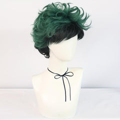 Short Two Wavy Layered Hair Wigs For Men Green Synthetic Curly Hair Wigs
