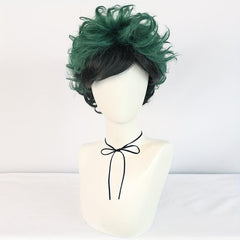 Short Two Wavy Layered Hair Wigs For Men Green Synthetic Curly Hair Wigs