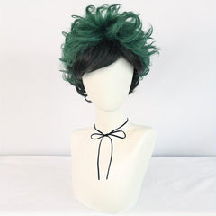 Short Two Wavy Layered Hair Wigs For Men Green Synthetic Curly Hair Wigs