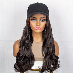 Body Wave Hat Wigs 88 Cm Baseball Cap Adjustable Synthetic Fiber Hair Wigs