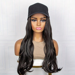 Body Wave Hat Wigs 88 Cm Baseball Cap Adjustable Synthetic Fiber Hair Wigs