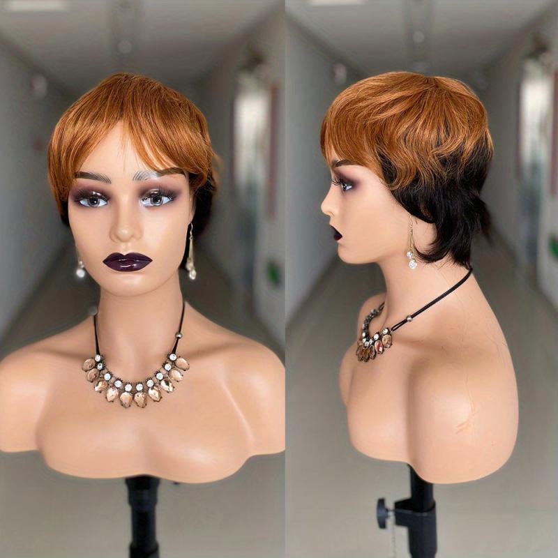 Short Pixie Cut Wigs With Bangs Human Hair Glueless Brazilian Full Machine Wig