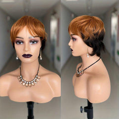 Short Pixie Cut Wigs With Bangs Human Hair Glueless Brazilian Full Machine Wig