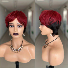 Short Pixie Cut Wigs With Bangs Human Hair Glueless Brazilian Full Machine Wig