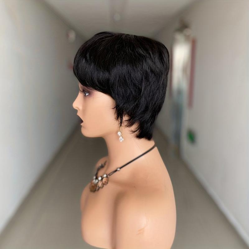 Short Pixie Cut Wigs With Bangs Human Hair Glueless Brazilian Full Machine Wig