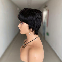 Short Pixie Cut Wigs With Bangs Human Hair Glueless Brazilian Full Machine Wig