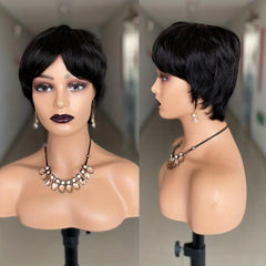 Short Pixie Cut Wigs With Bangs Human Hair Glueless Brazilian Full Machine Wig