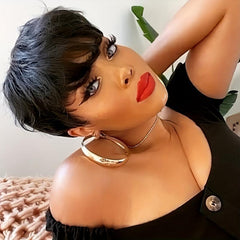 Short Pixie Cut Wigs With Bangs Human Hair Glueless Brazilian Full Machine Wig