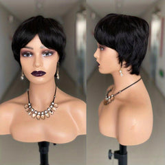 Short Pixie Cut Wigs With Bangs Human Hair Glueless Brazilian Full Machine Wig