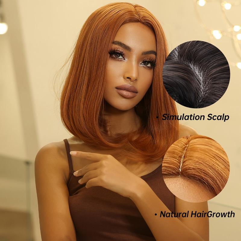 Short Bob Straight Wigs Orange Middle Part Wigs For Women Bob Wigs