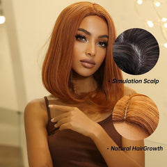 Short Bob Straight Wigs Orange Middle Part Wigs For Women Bob Wigs