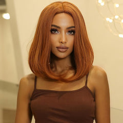 Short Bob Straight Wigs Orange Middle Part Wigs For Women Bob Wigs