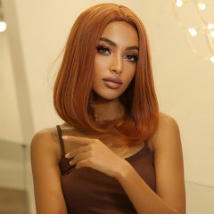 Short Bob Straight Wigs Orange Middle Part Wigs For Women Bob Wigs