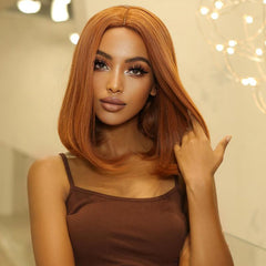 Short Bob Straight Wigs Orange Middle Part Wigs For Women Bob Wigs