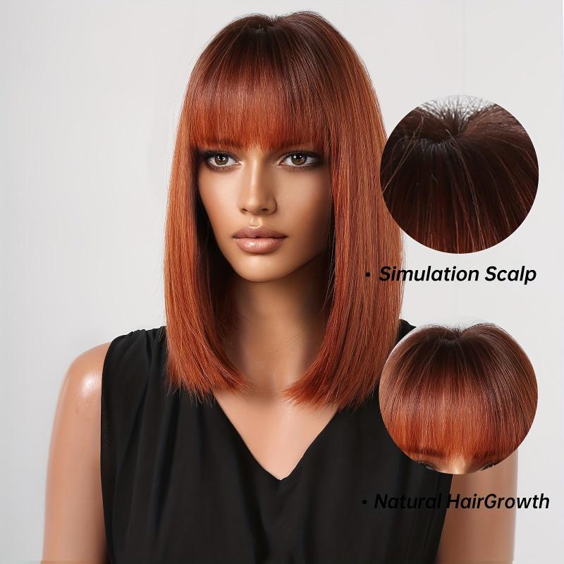 35 56 Cm Bob Straight Wine Red Roots Hair Wigs Synthetic Fiber Wigs With Bangs