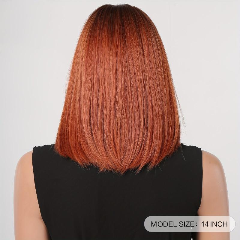 35 56 Cm Bob Straight Wine Red Roots Hair Wigs Synthetic Fiber Wigs With Bangs