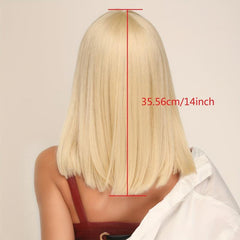 Short Blonde Synthetic Wig With Bangs & Wig Cap