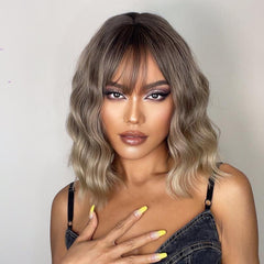 4 Inch Ombre Blonde Short Wavy Synthetic Wig for Ladies