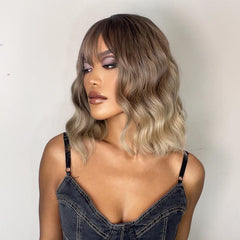 4 Inch Ombre Blonde Short Wavy Synthetic Wig for Ladies