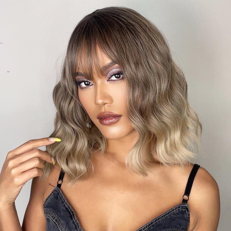 4 Inch Ombre Blonde Short Wavy Synthetic Wig for Ladies