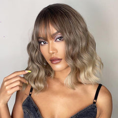 4 Inch Ombre Blonde Short Wavy Synthetic Wig for Ladies