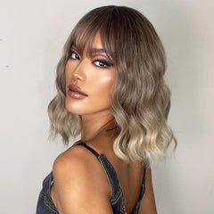4 Inch Ombre Blonde Short Wavy Synthetic Wig for Ladies