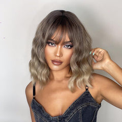 4 Inch Ombre Blonde Short Wavy Synthetic Wig for Ladies