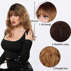 21 Inch Ombre Blonde Wig With Bangs Long Blonde Wigs For Women