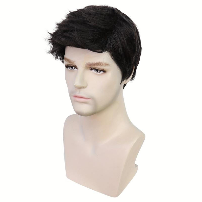 Short Straight Layered Male Wig Heat Resistant Synthetic Hair Replacement Wig