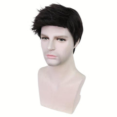 Short Straight Layered Male Wig Heat Resistant Synthetic Hair Replacement Wig