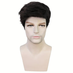 Short Straight Layered Male Wig Heat Resistant Synthetic Hair Replacement Wig