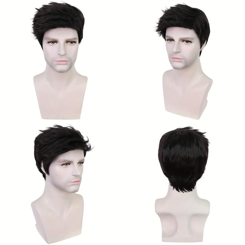 Short Straight Layered Male Wig Heat Resistant Synthetic Hair Replacement Wig