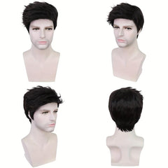 Short Straight Layered Male Wig Heat Resistant Synthetic Hair Replacement Wig