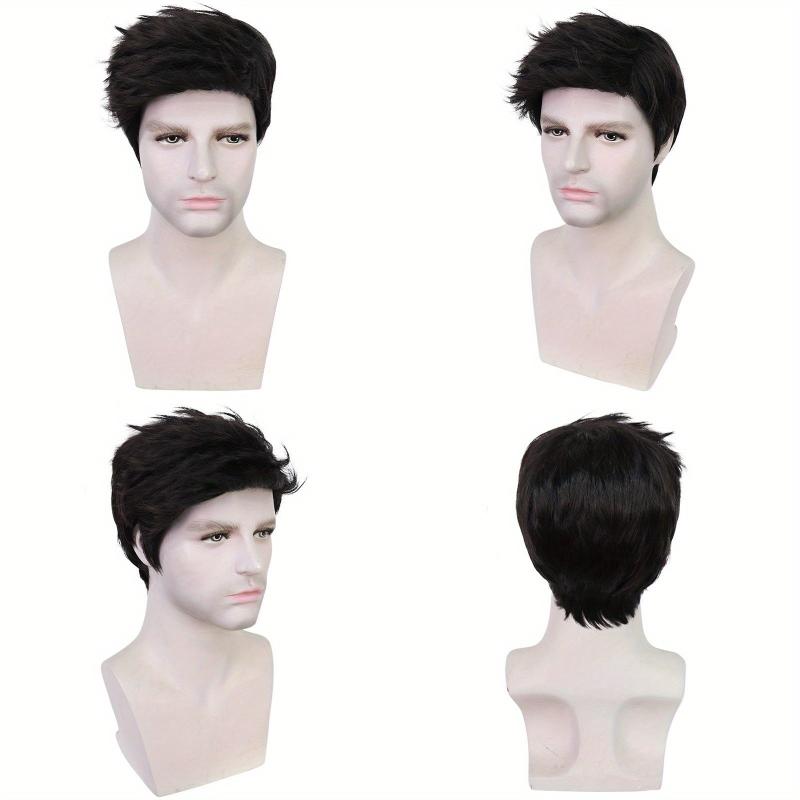 Short Straight Layered Male Wig Heat Resistant Synthetic Hair Replacement Wig