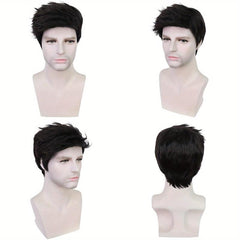 Short Straight Layered Male Wig Heat Resistant Synthetic Hair Replacement Wig